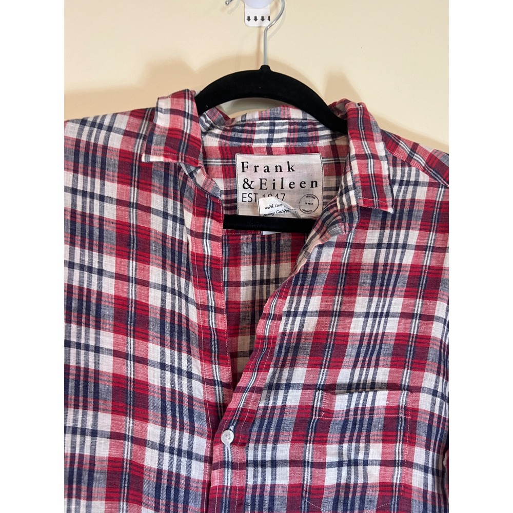 Frank Eileen Red Blue White Plaid Button Down Shirt Tunic Women Size Small - Picture 2 of 6